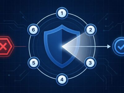 AI agent nodes in a circular security audit workflow around a central shield, representing Cloudflare security-audit-skill adversarial verification architecture