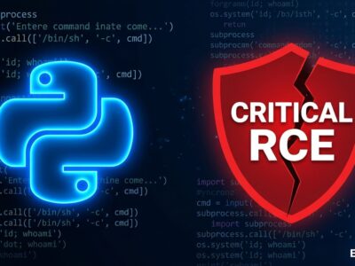 Python Pillow library critical RCE vulnerability CVE-2026-112900 warning shield on dark blue background