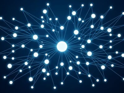 Network of interconnected AI agent nodes representing OpenAI Dots persistent agents