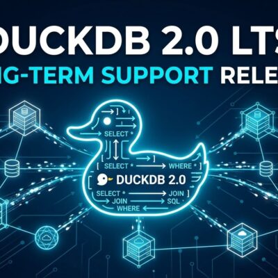DuckDB 2.0 LTS Cinnamon Teal - server mode, async I/O, and agent mode features illustrated with database network nodes
