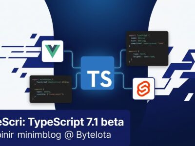 TypeScript 7.1 beta featured image showing TypeScript logo with Vue and Svelte integration