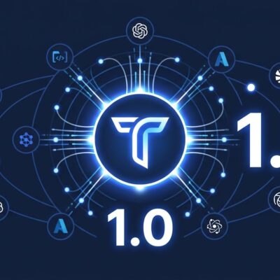 TanStack AI 1.0 stable release - interconnected provider nodes and agent framework visualization