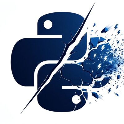 Python snake logo with a fracture crack representing the JIT compiler being removed from CPython