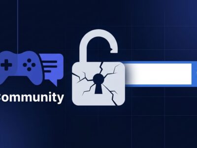 Discord logo and Google search bar separated by an unlocked padlock, representing the privacy tension from Discord indexing public messages on Google