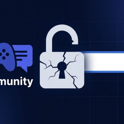 Discord logo and Google search bar separated by an unlocked padlock, representing the privacy tension from Discord indexing public messages on Google