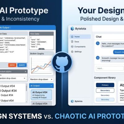 GitHub Replica split-screen showing generic AI prototype vs design system aware prototype