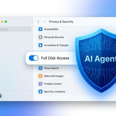 macOS Full Disk Access privacy toggle blocked by AI agent shield icon in blue and white