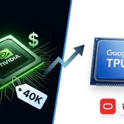 Split-screen comparison of Nvidia GPU versus Google TPU chips showing AI compute market shift