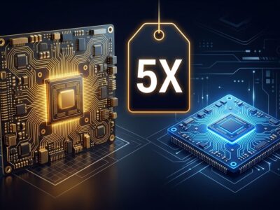 Two circuit chips side by side illustrating GPT-6.1 Sol cost efficiency versus GPT-6 Astra