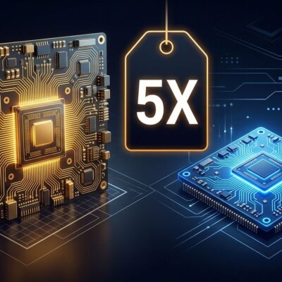 Two circuit chips side by side illustrating GPT-6.1 Sol cost efficiency versus GPT-6 Astra
