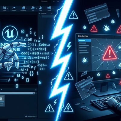 Split-screen illustration showing AI-generated code on left with vibe coding symbols and traditional developer with bug warnings on right, representing Epic Games vibe coding controversy